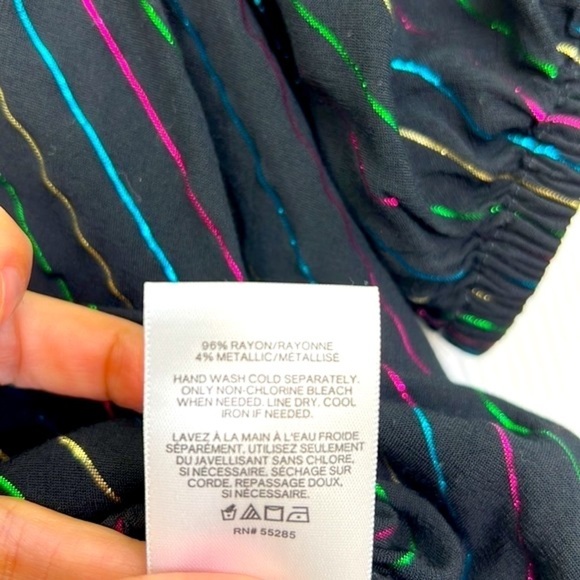 Express - Off The Shoulder Rainbow Stripe Black Crop Top Size Small - Picture 9 of 10